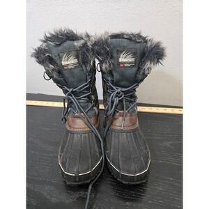 Itasca Winter Snow Thinsulate Faux Fur Trim Quilted Duck Boots Olive 9
